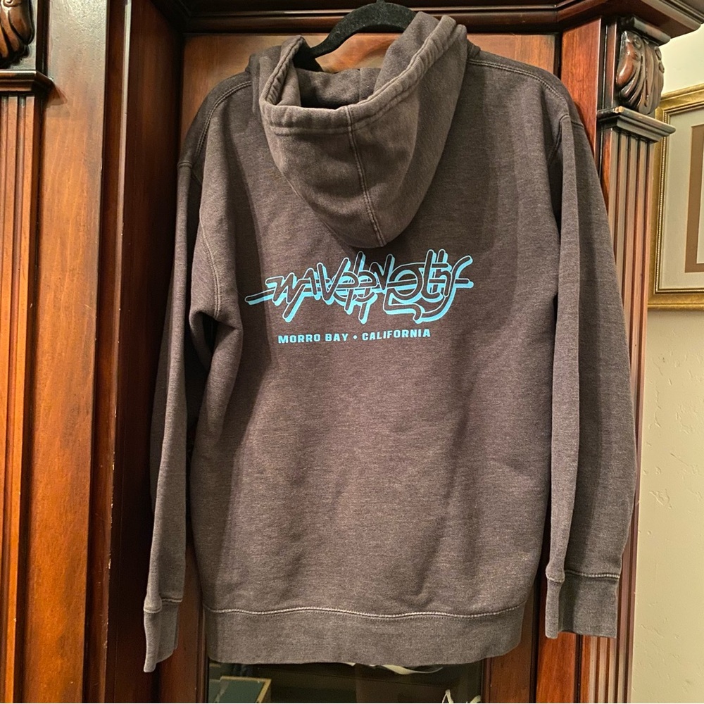 Vintage Wavelengths Gray Hoodie Blue Logo Unisex M California Beach Morro Bay